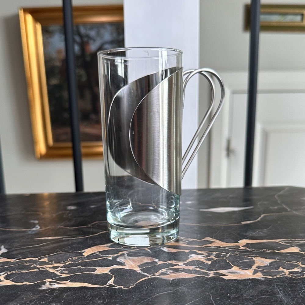 Coffee Glass Mug with Silver Tone Handle